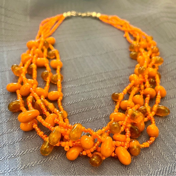 Hand Crafted Jewelry - ☀️SOLD☀️ Artisan Multi-Strand Necklace with Orange Hand Blown Glass Beads